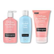 Oil Free Acne Wash Facial Cleanser Pink Grapefruit + Neutrogena Oil Free Acne Wash Foaming Scrub Pink Grapefruit + Neutrogena Alcohol-Free Toner