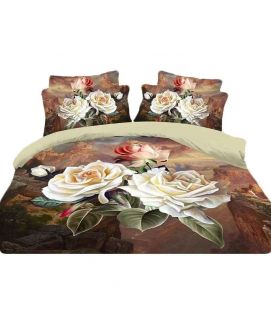 Double Bed Sheet Brown 3D Print With Pillow Covers