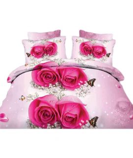 Double Bed Sheet Pink 3D Print With Pillow Covers