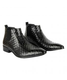 Black Leather Wingtip Boots For Men
