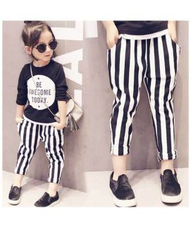 Girls Black And White Striped Pants
