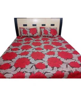Red Rose Beautiful Print Double Bed Sheets With 2 Pilow