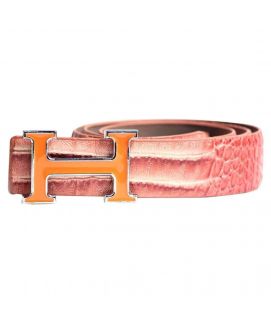 Pink Belt For Men With Orange Buckle