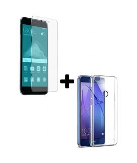 Pack of 2 Huawei Honor 8 Lite & P8 Lite Glass Protector & Jelly Cover Transparent