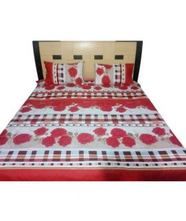 Red Rose Print Double Bed Sheets With 2 Pilow Cover