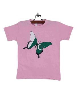 Pink Cotton Pakistani Butterfly Girls T-Shirt
