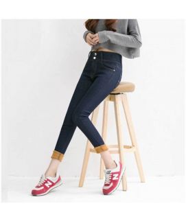Blue High Rise Fold Up Jeans