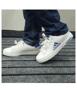 Men's Adidas White And Blue Flat Shoes