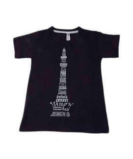 Black Cotton Minar-E-Pakistan T-Shirt For Kids