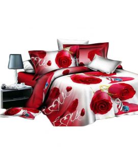 Double Bed Sheet Red & White 3D Print With Pillow Covers