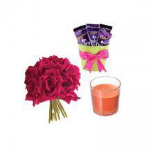Chocolates and Roses Scented Candles 3 Chocolates and 5 artificial Red Roses