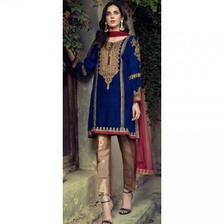 Royal Blue Dress with Silver Embroidery and Pink embroidered dopatta