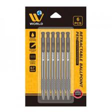 W World Retractable  Smooth and Comfortable writing Ball Point - (6 Pcs)