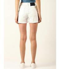 Activewear - Women's White Slashed Denim Shorts. SIS-49