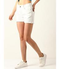 Activewear - Women's White Slashed Denim Shorts. AA-16