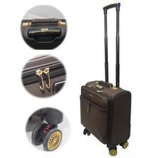 PU Leather Spinner Hard shell Zipper Rolling Trolley Bag Brown