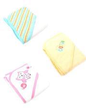 Pack of 3  Gerber Super Soft and Absorbent Hooded Bath Towel for Kids (80% Cotton 20% Polyester) 30x30 Inch  Multicolour
