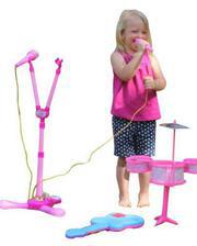 3 In 1 Musical Instrument Concert Center Microphone Set , Guitar & Drum Set Learn & Play - For Kids