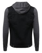 Black & Grey Denim Jacket with Detachable Hood For Men - BDJ-01