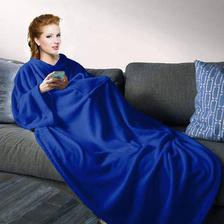 Polyester Fleece Tv Blanket With Sleeves - Blue