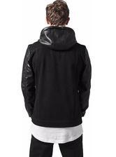 Men Hooded Denim Pu Leather Jacket - Black
