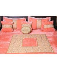 Pink Velvet Embroidered Double Bed Cover Set