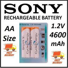 Pack of 2 - 100% Original Sony Japan Cycle Energy Rechargeable Cell Rechargeable Battery 1.2V 4600 mAh AA Size Double A