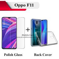 Oppo F11 Tempered Glass Screen Protector Polish Glass + Transparent Back Cover Crystal Clear Cover For F11