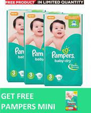 Pampers Pack of 3 Baby Dry Diapers Mega Pack Size 3, 72 Count