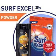 FREE SUNSILK BLACKSHINE 80ML WITH SURF EXCEL WASHING POWDER 2KG