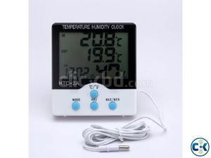 Digital LCD Temperature Humidity Meter Indoor/Outdoor Room Thermometer Clock Hygrometer with sensor - HTC2 - White