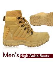 Beige Suede Leather Army Boots For Men