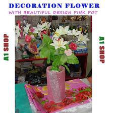 Artifical Flowers Decoration - Artifical Flowers - Artifical Decoration Flower Multiple Design - Glass pot - Pink Pot - Golden Pot