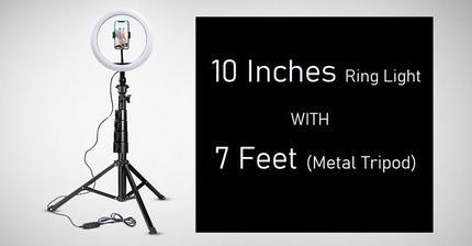 Ring Light 10 Inches with Metal Tripod Stand 7 Feet & Phone Holder.