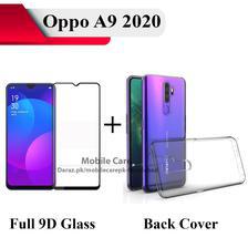 Oppo A9 2020 Black Full 9D Edge to Edge(Full Glue) Tempered Glass Screen Protector + Transparent Back Cover Crystal Clear Cover For A9 2020