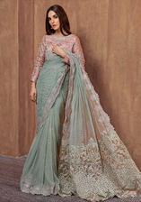 Embroidered Net Sea Green Saree for Womens