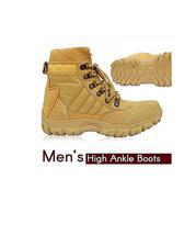 Beige Army High Ankle Boots For Men