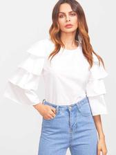 Casual Bell Sleeve Solid Women White Top