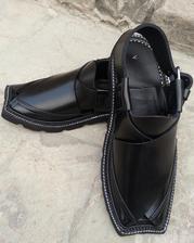 Black Leather Peshawari Chapal For Men