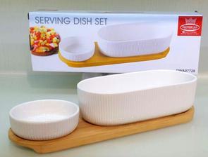 Chip and Dip Serving Dish with Bamboo Base Set