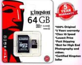 Kingston 64 GB -  Memory Card - Brand Warranty