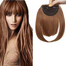 Light Brown Front Fringe imported UK Quality Neat Front Fringe Clip On Bangs Hairpiece  Synthetic Bang