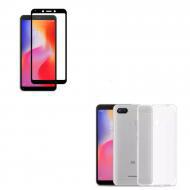 Complete Full Screen Tempered Glass Protector 3D + Back Transparent Cover Redmi 6 Black