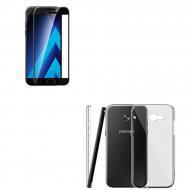 Samsung Galaxy A720 A7 2017 Complete Full Screen Tempered Glass Protector 3D + Back Cover Black