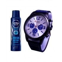Kureshi Collections Analog Watch And Nivea Fresh Active Body Spray For Men Pack of 2