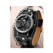 Bindas Collection Motorcycle Leather Band Style Watch For Boys Black (IL-0312)