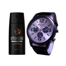 Kureshi Collections Analog Watch And Axe Dark Temptation Body Spray For Men Pack of 2