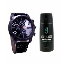 Kureshi Collections Analog Watch And Axe Apollo Body Spray For Men Pack of 2