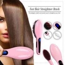 Easy Shop Electric Hair Straightener Brush Pink