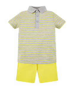 grey stripe polo t-shirt and yellow shorts set